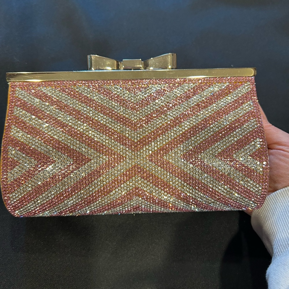 Muuhoo Gold and Pink Chevron Clutch